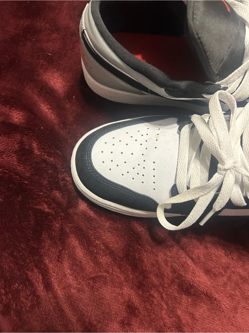 Jordan Low-Top Sneakers in White, Black & Red Accent